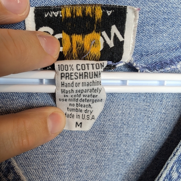 Vintage Colon Made in USA Denim Button Down V Neck Bedazzled Jewel Top M - Picture 4 of 8